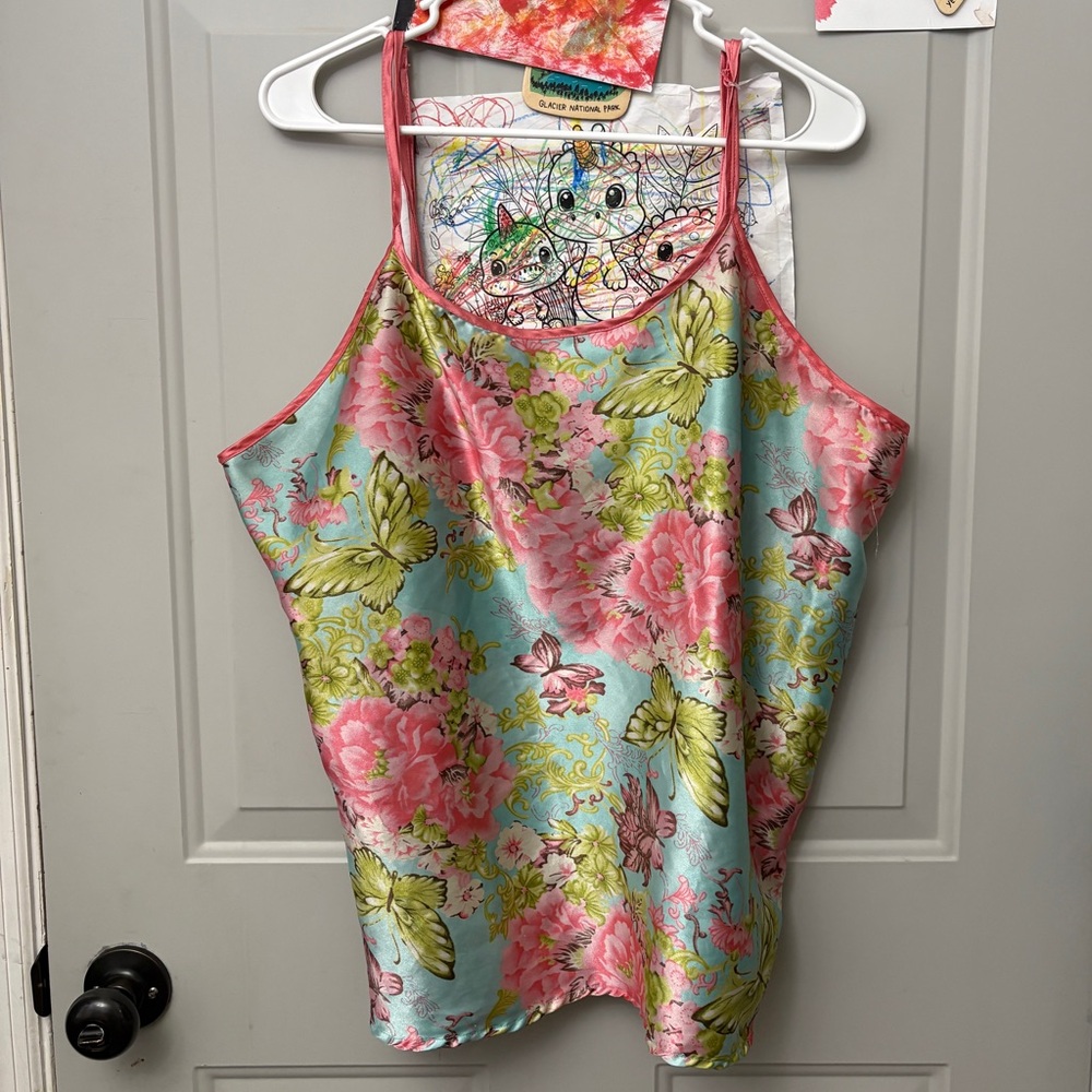 Floral Camisole with Pink and Green Accents